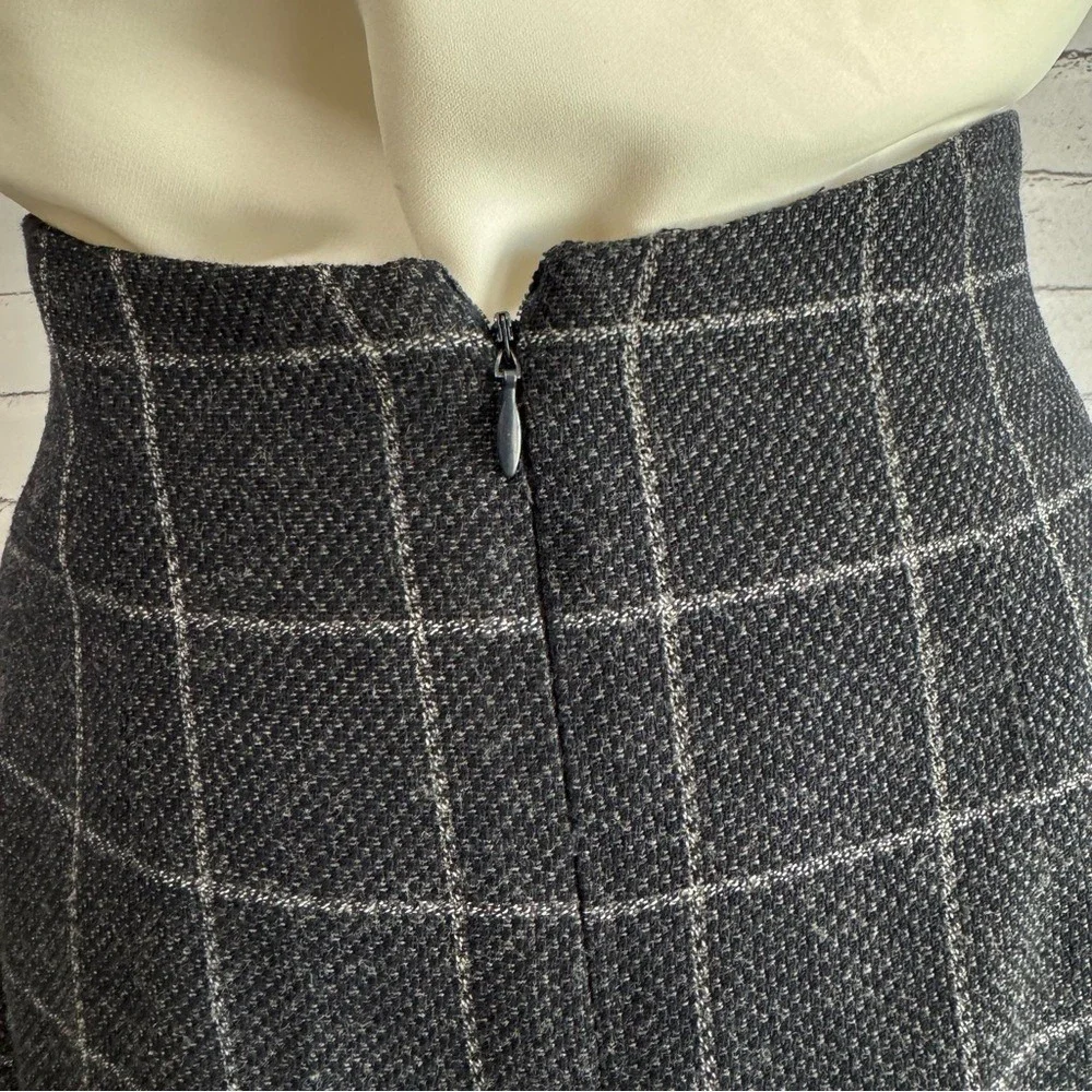 Vintage Wool Windowpane‎ Pencil Skirt High Waist Gray Career Academia Size 8